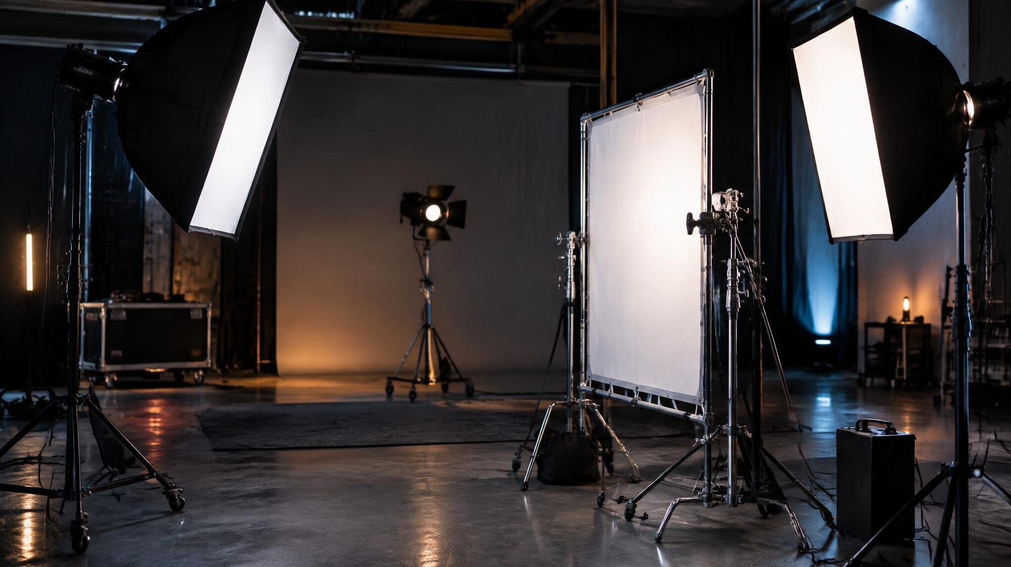 Softbox lighting rig set up in a studio
